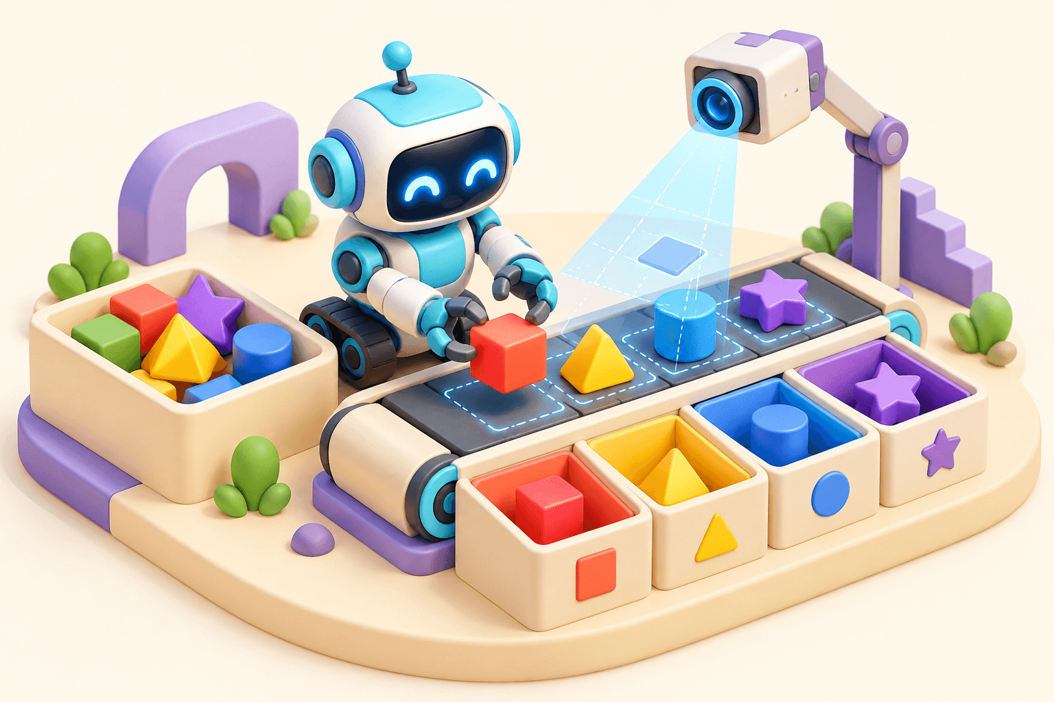 Robot nhỏ khám phá các hình khối trong hoạt động học AI