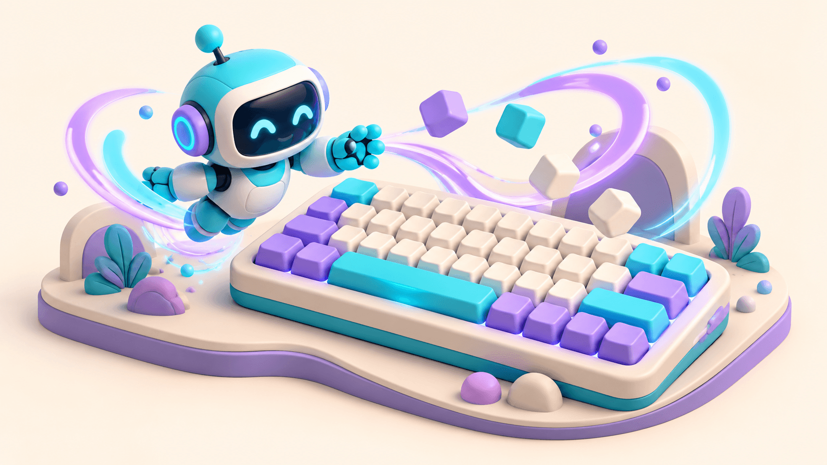 Robot nhỏ luyện gõ trên bàn phím nhiều màu