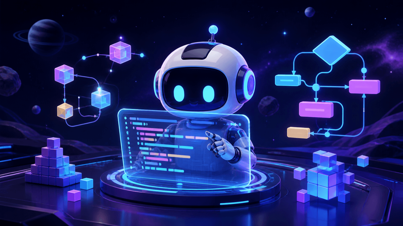 Robot bot lập trình với các luồng thuật toán phát sáng